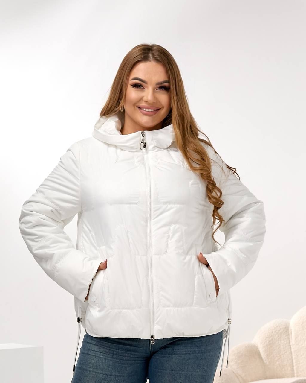 Демі куртка БАТАЛ, арт.А303, крем білий