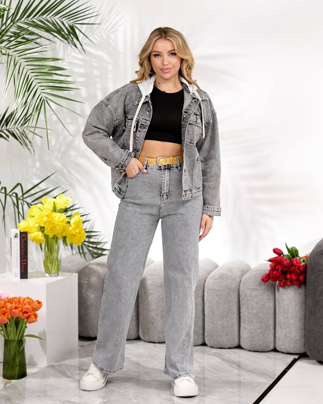 Куртка джинс з капюшоном, А2082, сірий