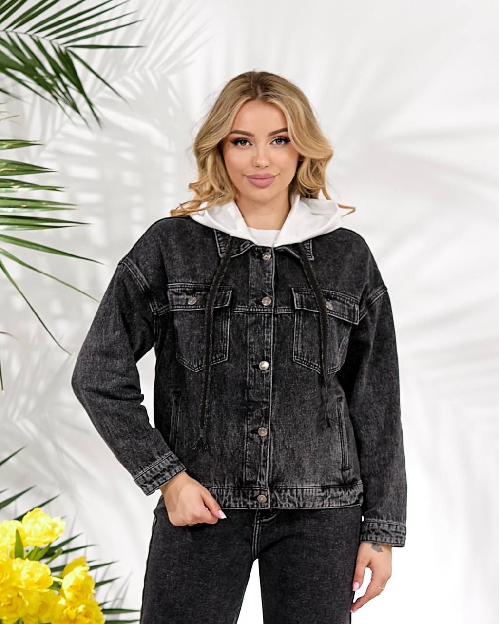 Куртка джинс з капюшоном,А957, чорний