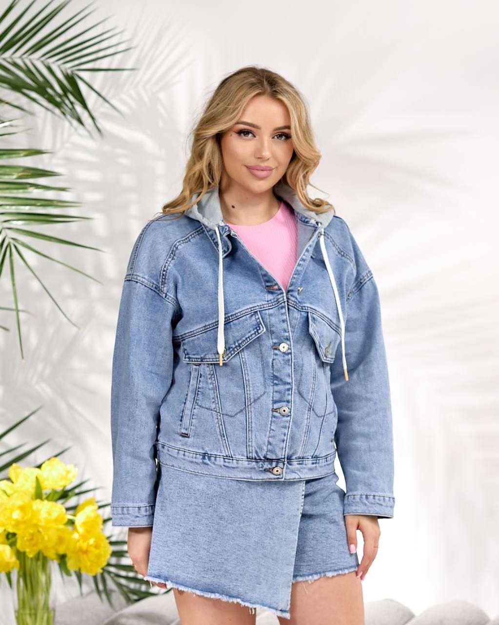 Куртка джинс з капюшоном, А2073, блакитний