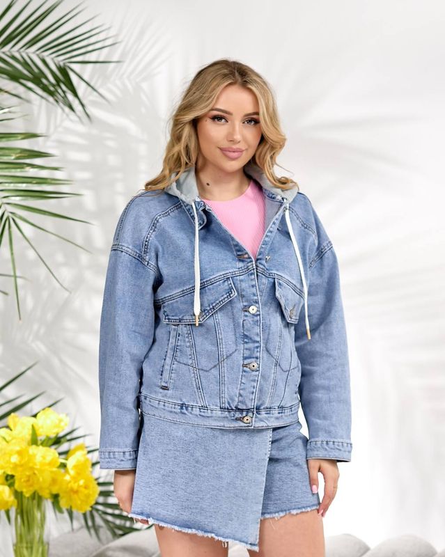 Куртка джинс з капюшоном, А2073, блакитний