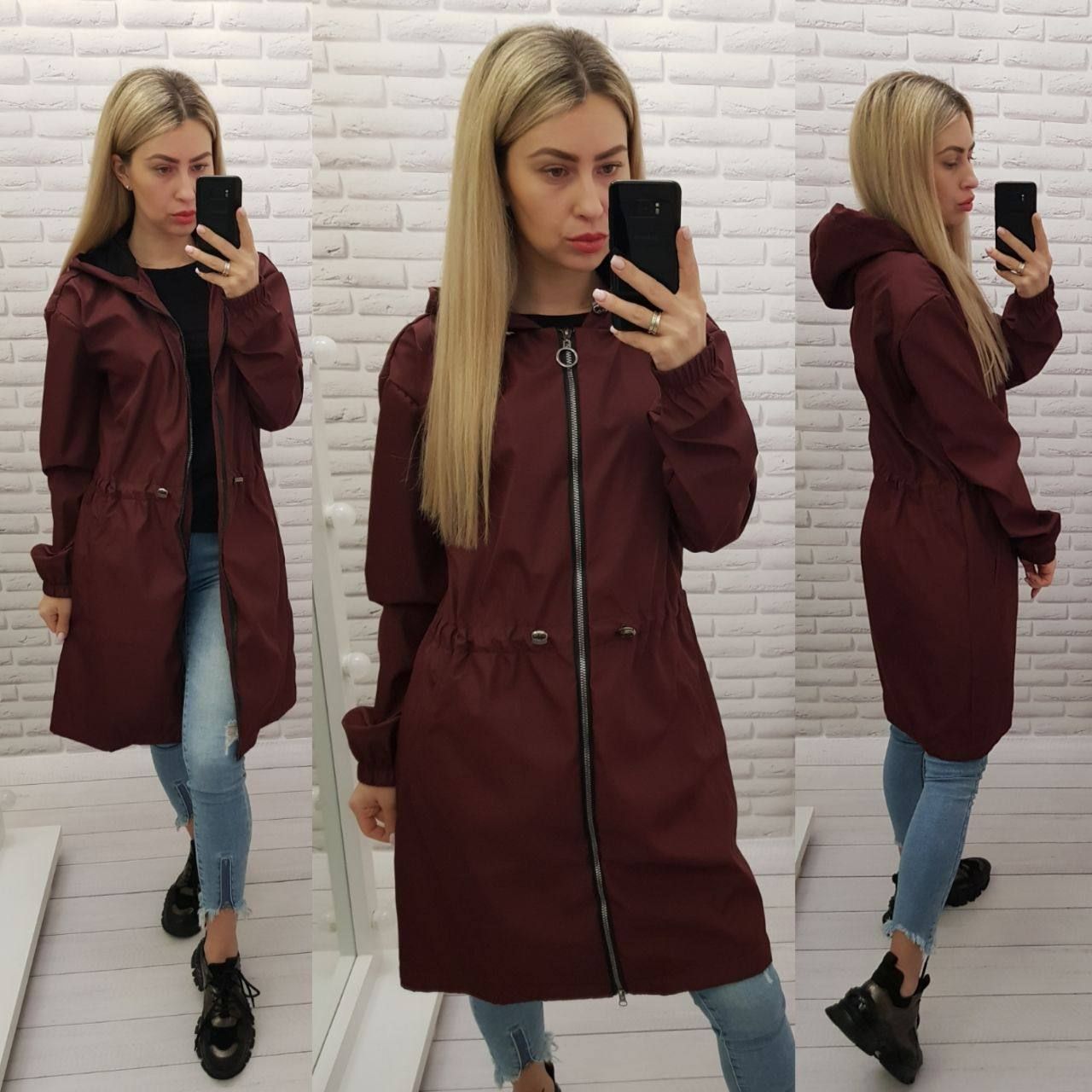 Жіночий стильний демисезонний плащ-вітровка арт А-102 / колір бордо