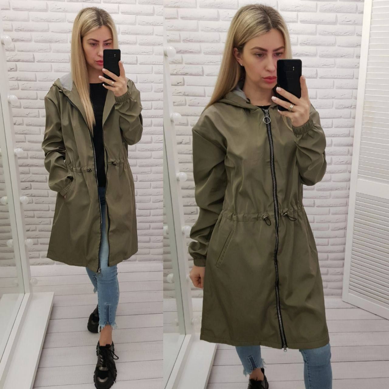Жіночий стильний демисезонний плащ-вітровка арт А-102 / колір хакі