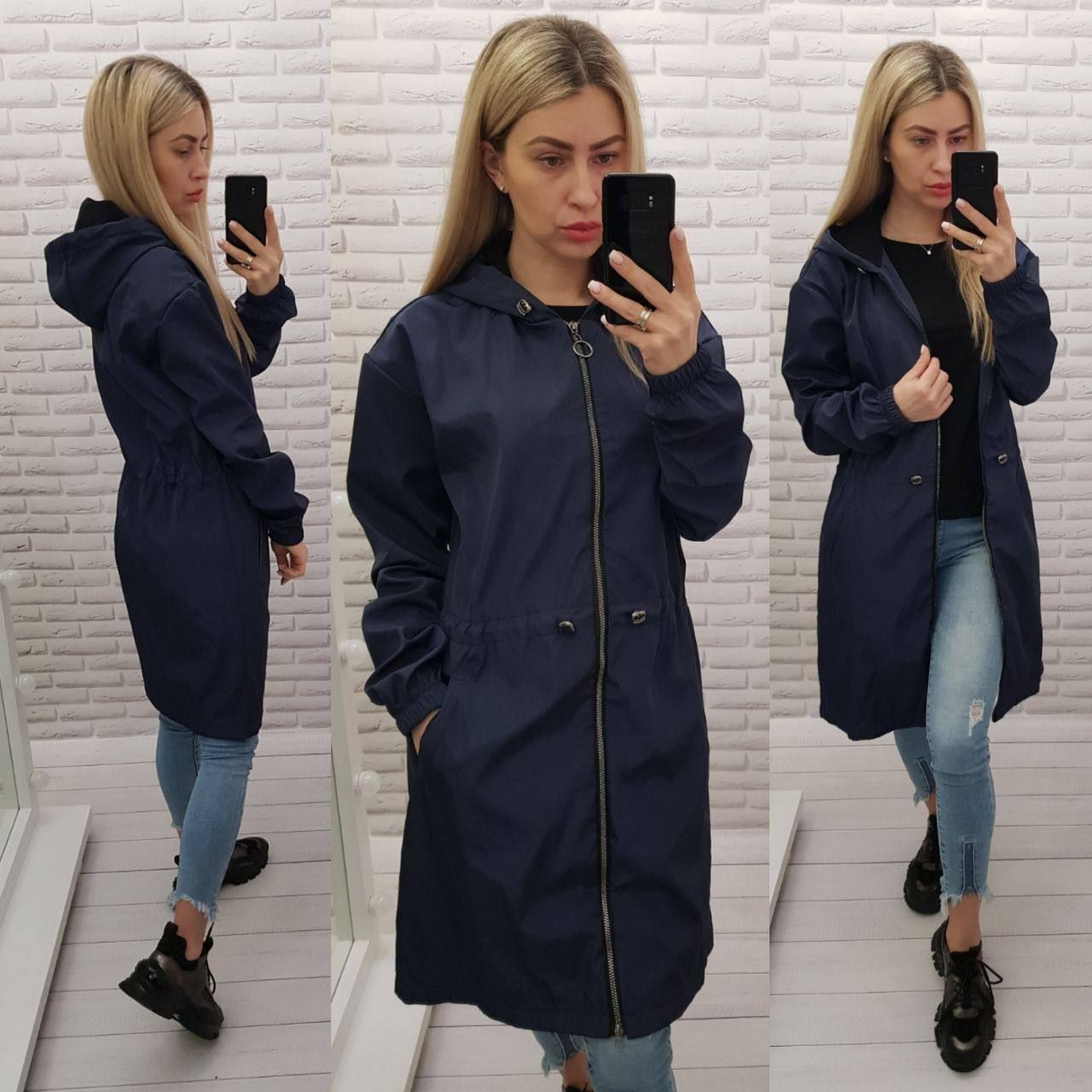 Жіночий стильний демисезонний плащ-вітровка арт А-102 / колір темно синій