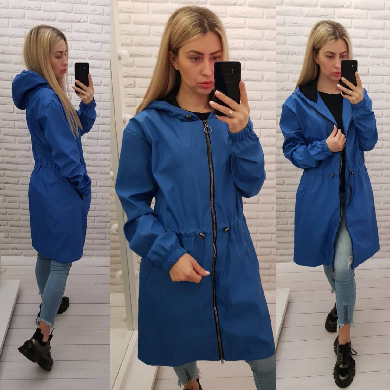 Жіночий стильний демисезонний плащ-вітровка арт А-102 / колір електрик