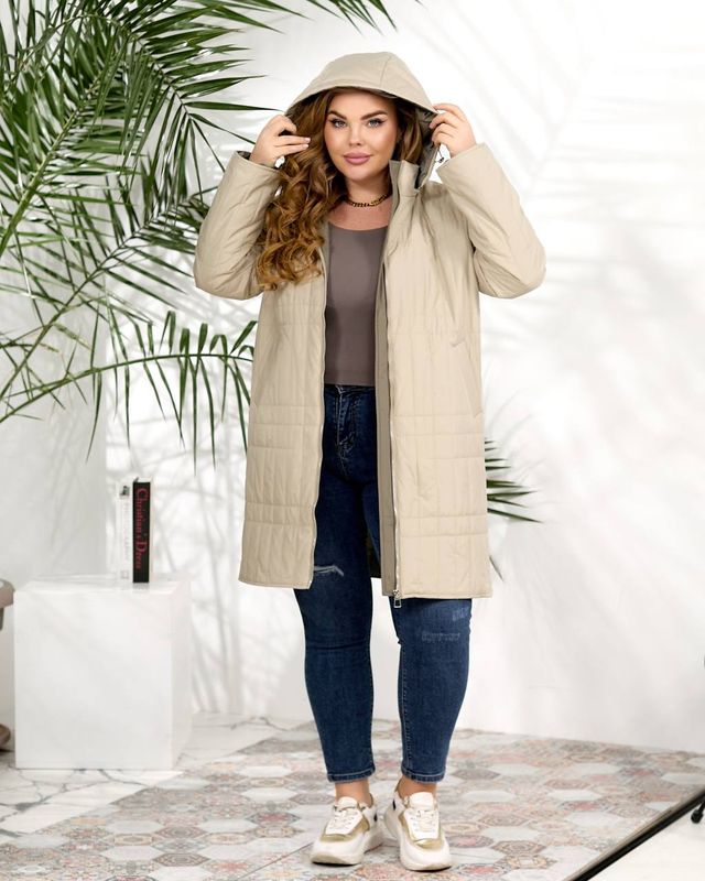 Стьобана куртка з капюшоном, арт. А5122, беж