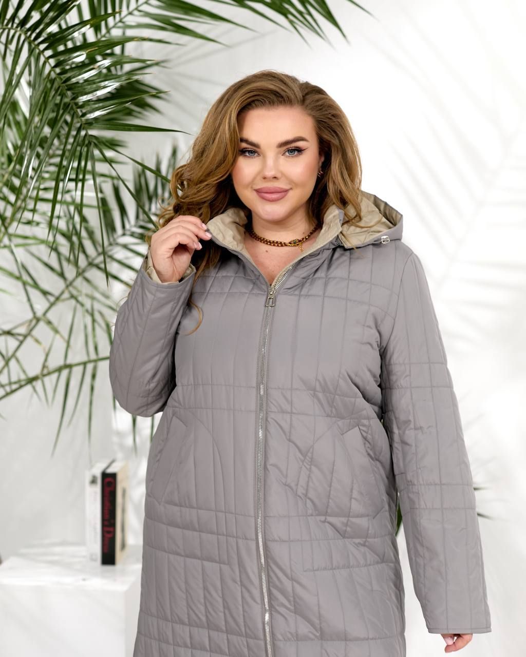 Стьобана куртка з капюшоном, арт. А5122, сірий