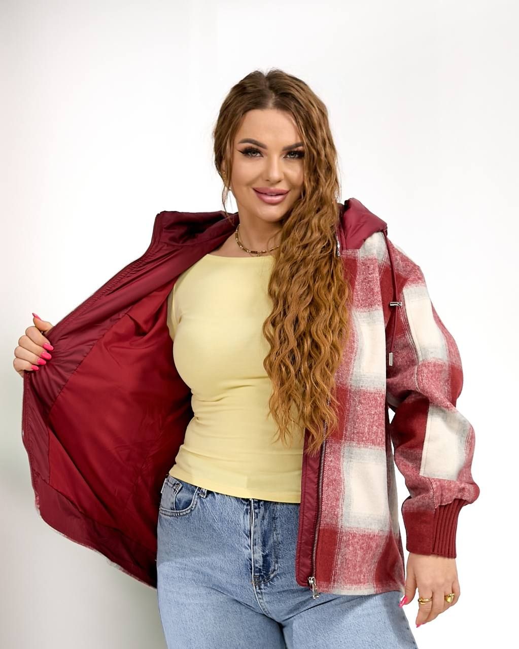 Кашемірова куртка з утепленням, арт А5108, бордо