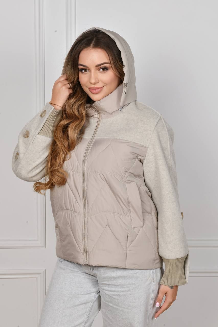 Куртка з вставками з кашеміру, арт А5107, кава з молоком