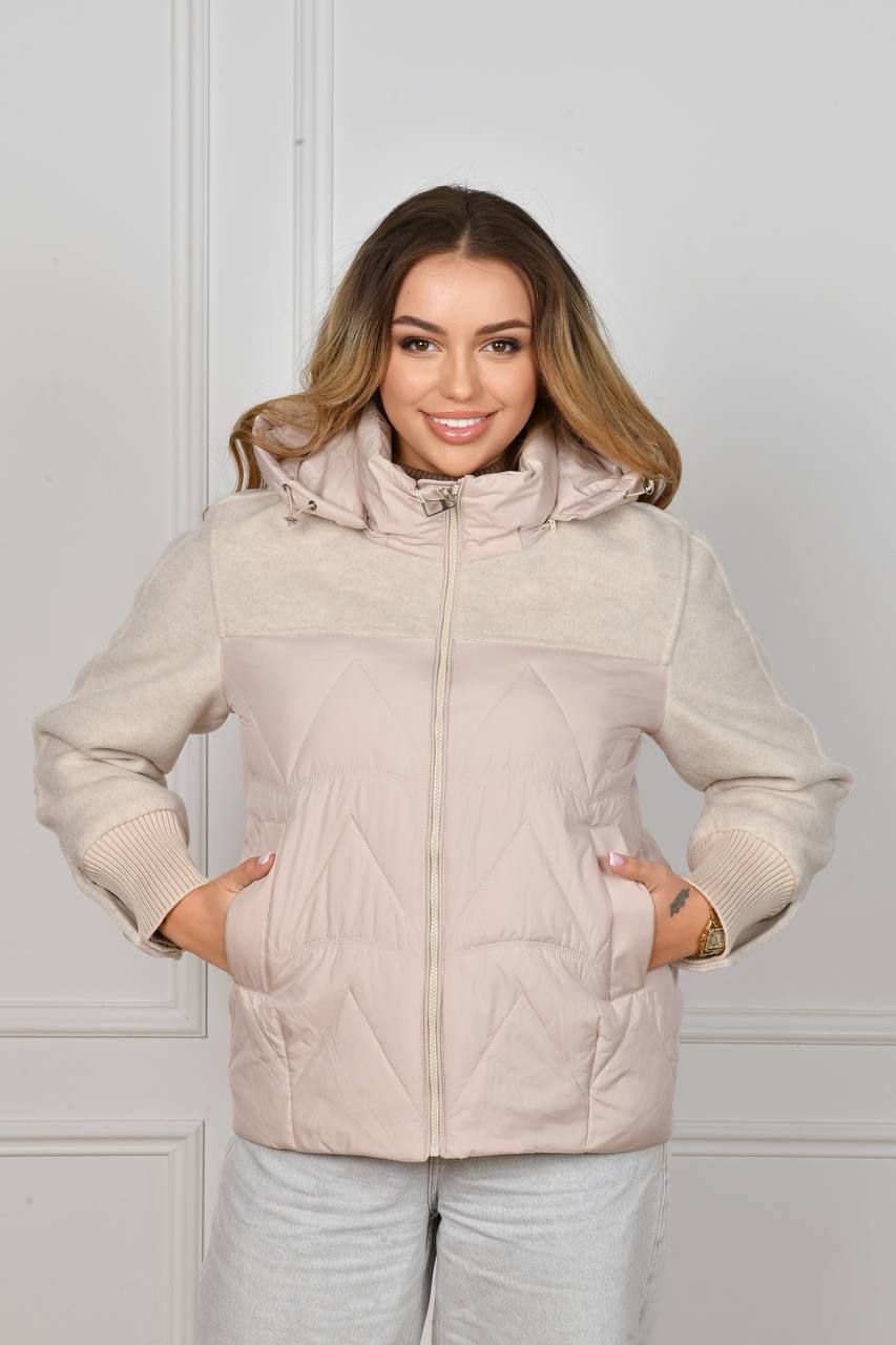 Куртка з вставками з кашеміру, арт А5107, пудра