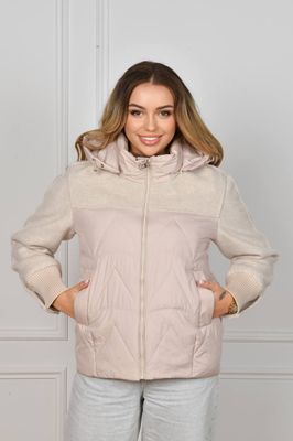 Куртка з вставками з кашеміру, арт А5107, пудра