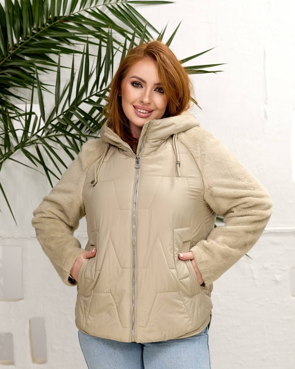 Куртка демі з рукавом з хутра, арт.А7037, беж