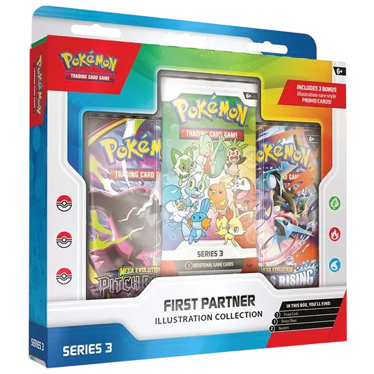 Zestaw Pokémon TCG First Partner Illustration Collection Series 3 opakowanie z grafiką Pokémonów startowych