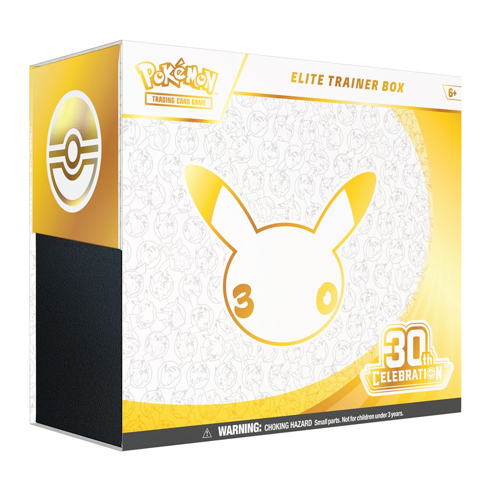 Zestaw Pokemon TCG 30th Celebration Elite Trainer Box ETB z rocznicowa karta promocyjna, koszulkami i 9 boosterami.
