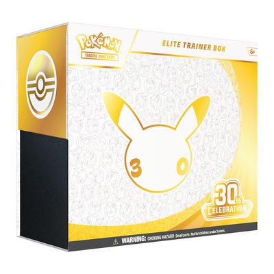 Zestaw Pokemon TCG 30th Celebration Elite Trainer Box ETB z rocznicowa karta promocyjna, koszulkami i 9 boosterami.