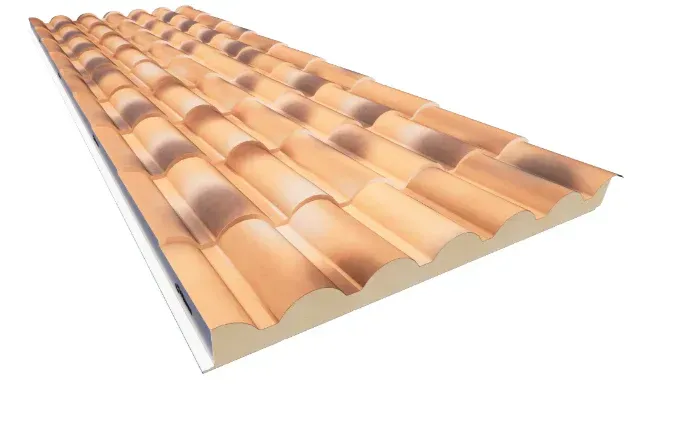 Panel sandwich imitacion teja negro / madera 30 mm