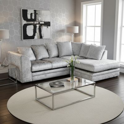 Crystal Crushed Velvet 4 Seater Corner Sofa- Right Hand Corner