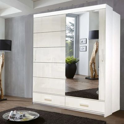 High Gloss Sliding Mirrored Door Bedroom Wardrobe - Florence