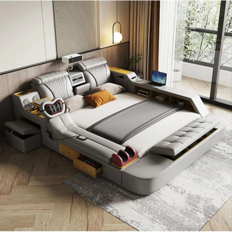 Tech Smart Bed - The Ultimate Multifunctional Bedframe With Genuine Leather, Massage, Speaker, Projector, Air Purifier
