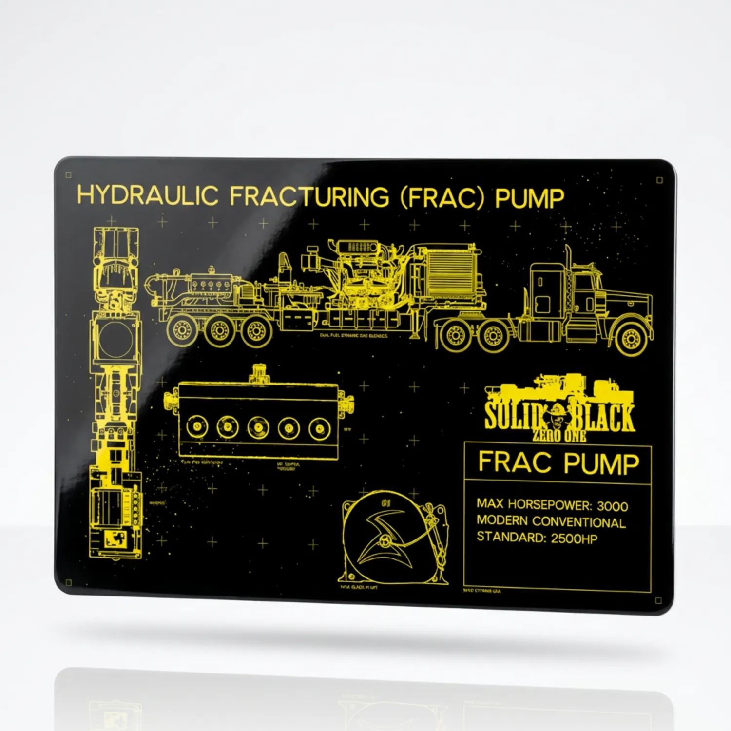 Frac Pump Black &amp; Yellow Blueprint Metal Sign