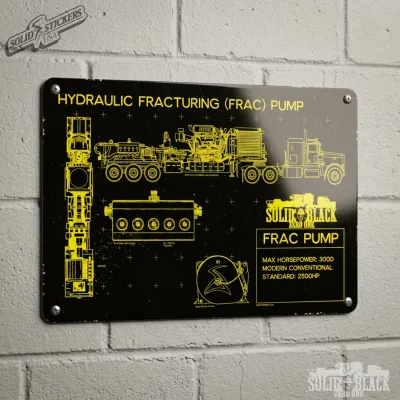 Frac Pump Black &amp; Yellow Blueprint Metal Sign