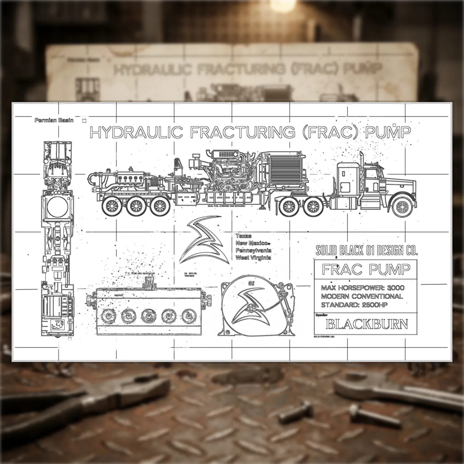 Frac Pump 15oz Blueprint Mug