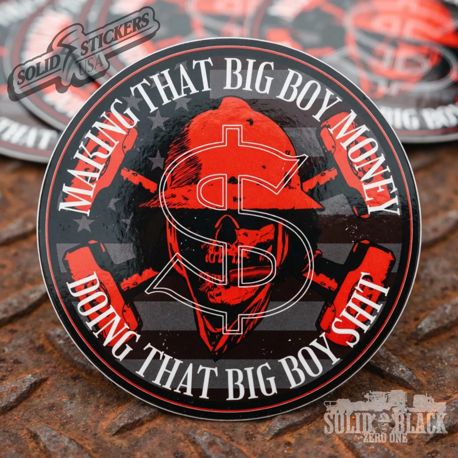 Big Boy Money Skull &amp; Hammers Vinyl Sticker