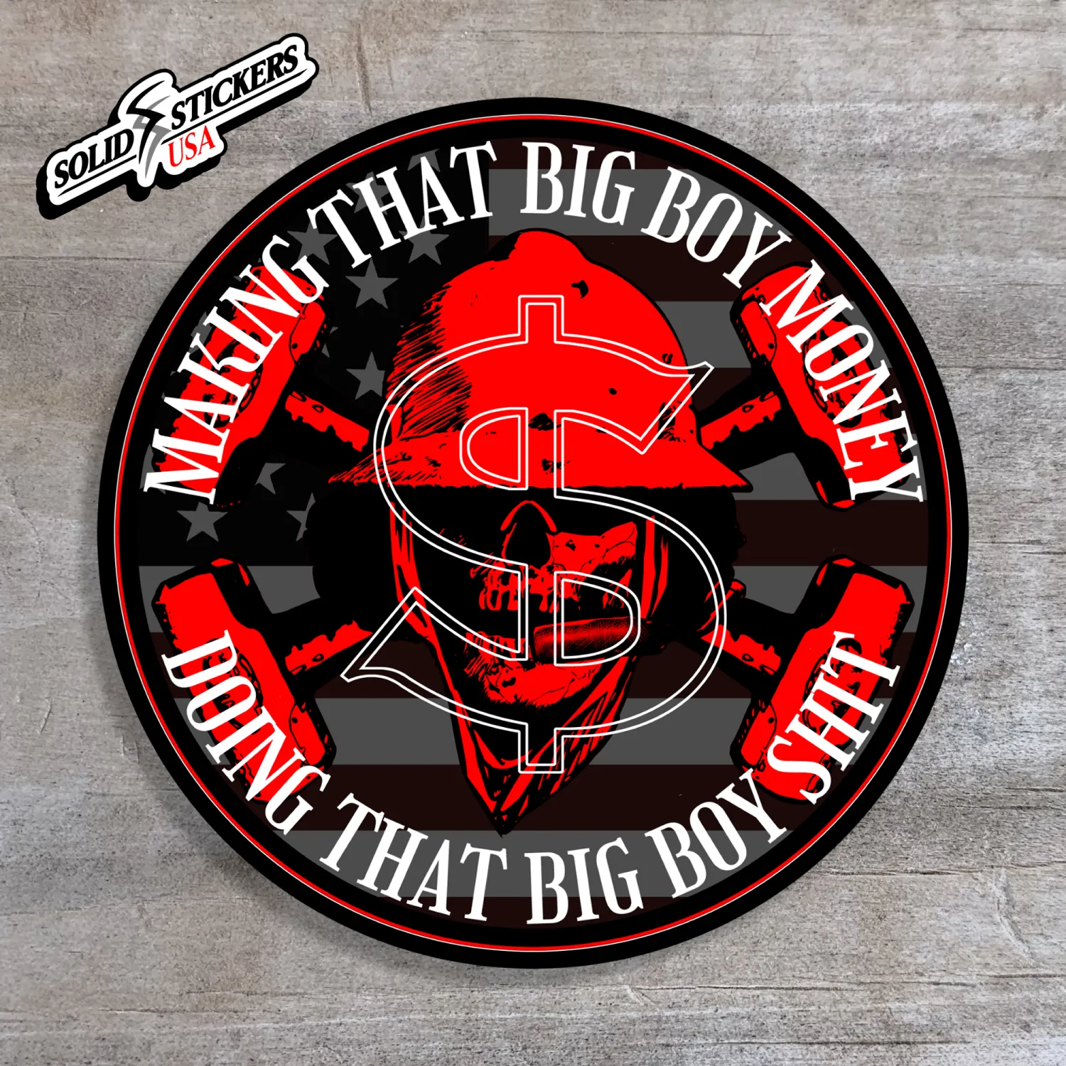 Big Boy Money Skull &amp; Hammers Vinyl Sticker