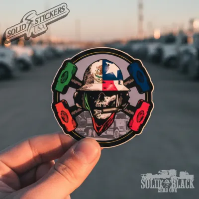 Skull &amp; Hammers Texas-Mexican Flag Vinyl Sticker