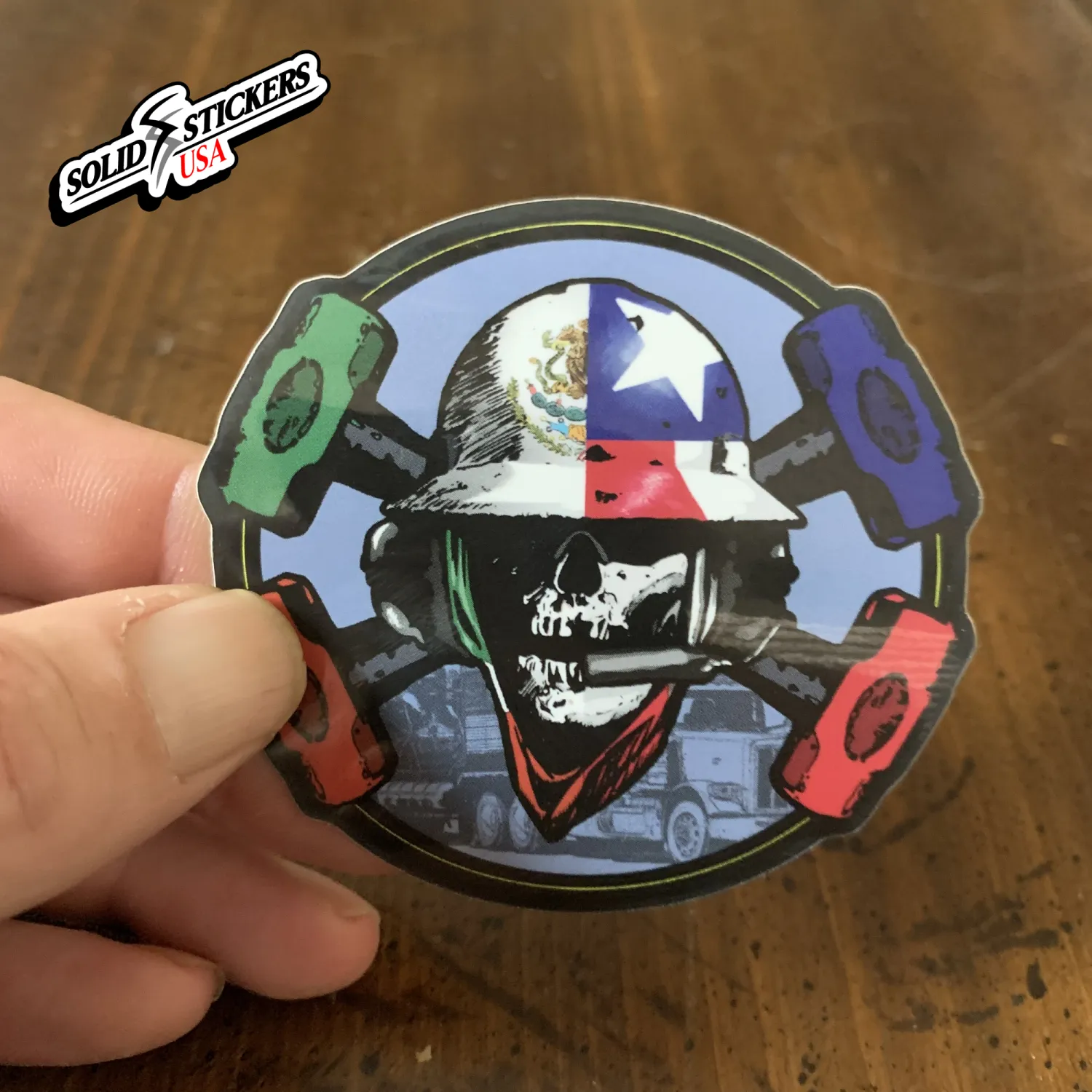 Skull &amp; Hammers Texas-Mexican Flag Vinyl Sticker