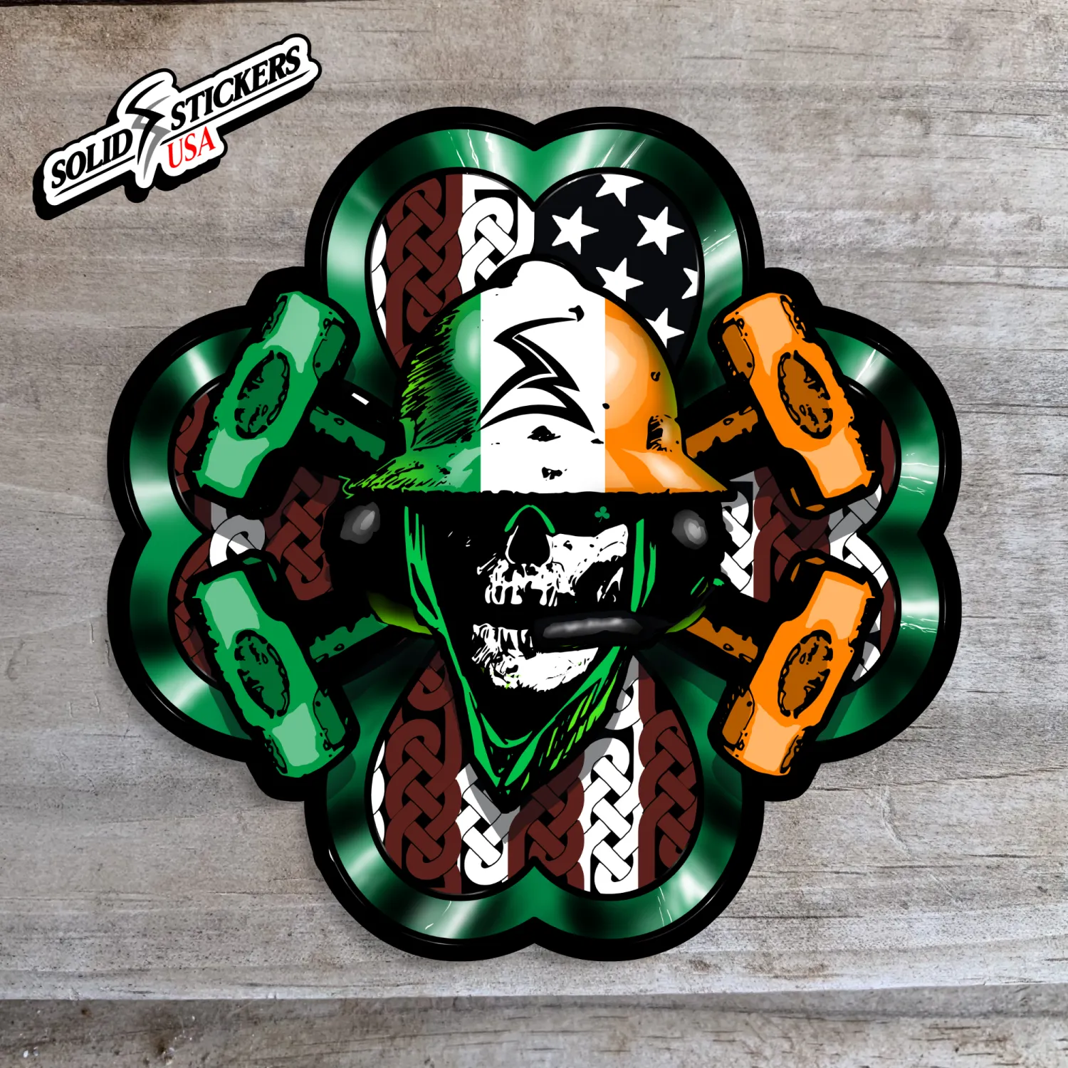 Skull &amp; Hammers Irish American Flag Vinyl Sticker