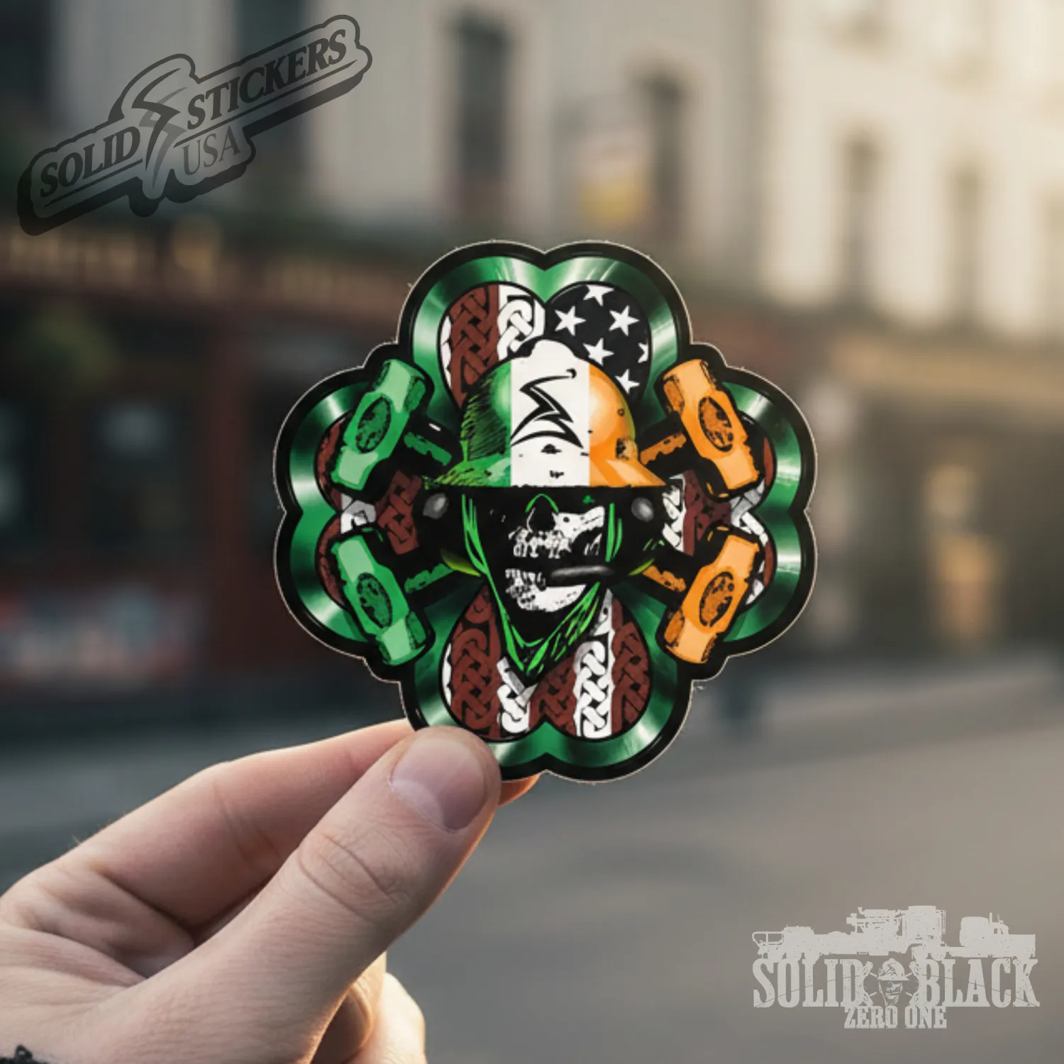 Skull &amp; Hammers Irish American Flag Vinyl Sticker