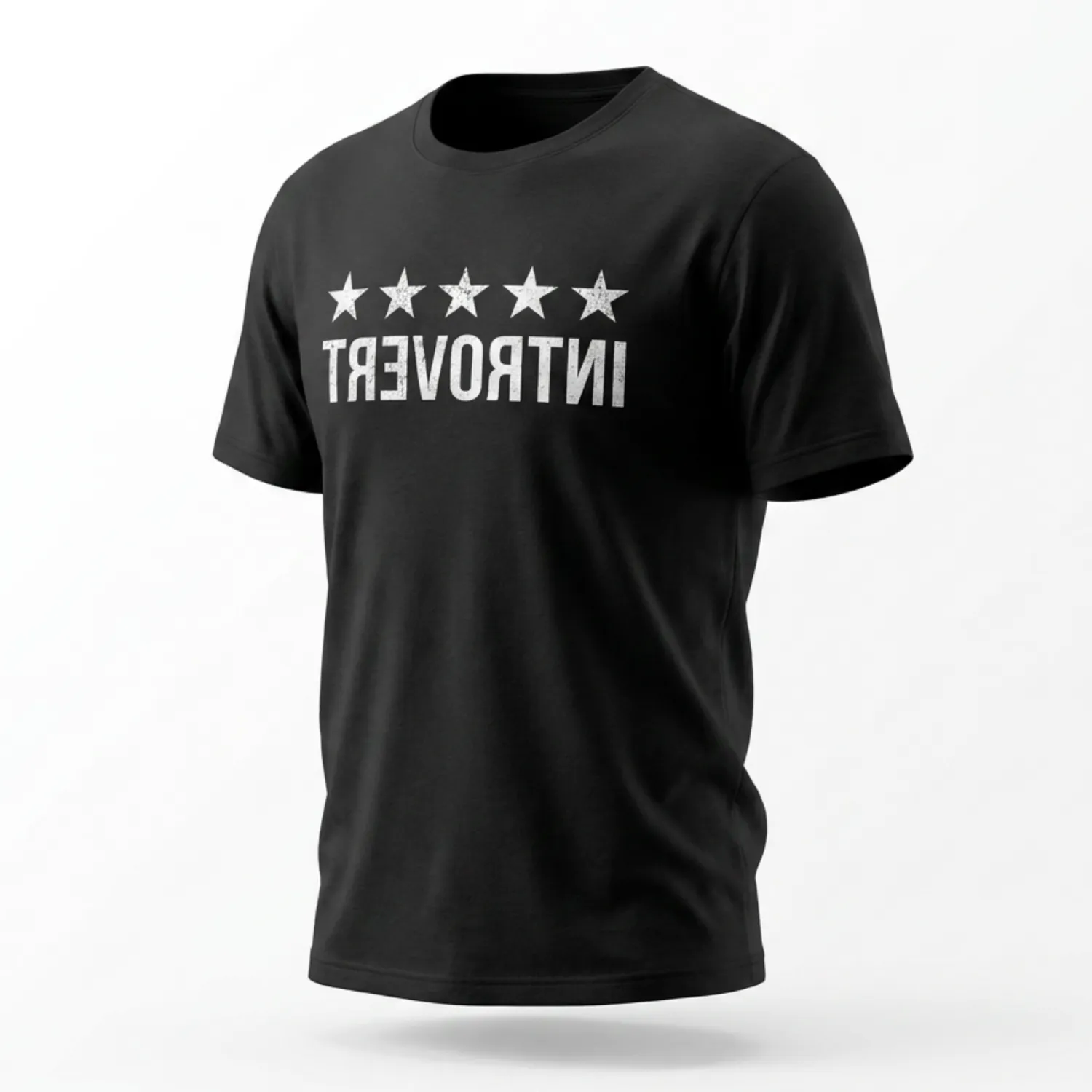 5 Star Introvert T-Shirt – Funny Reverse Text Graphic Tee with Distressed Stars