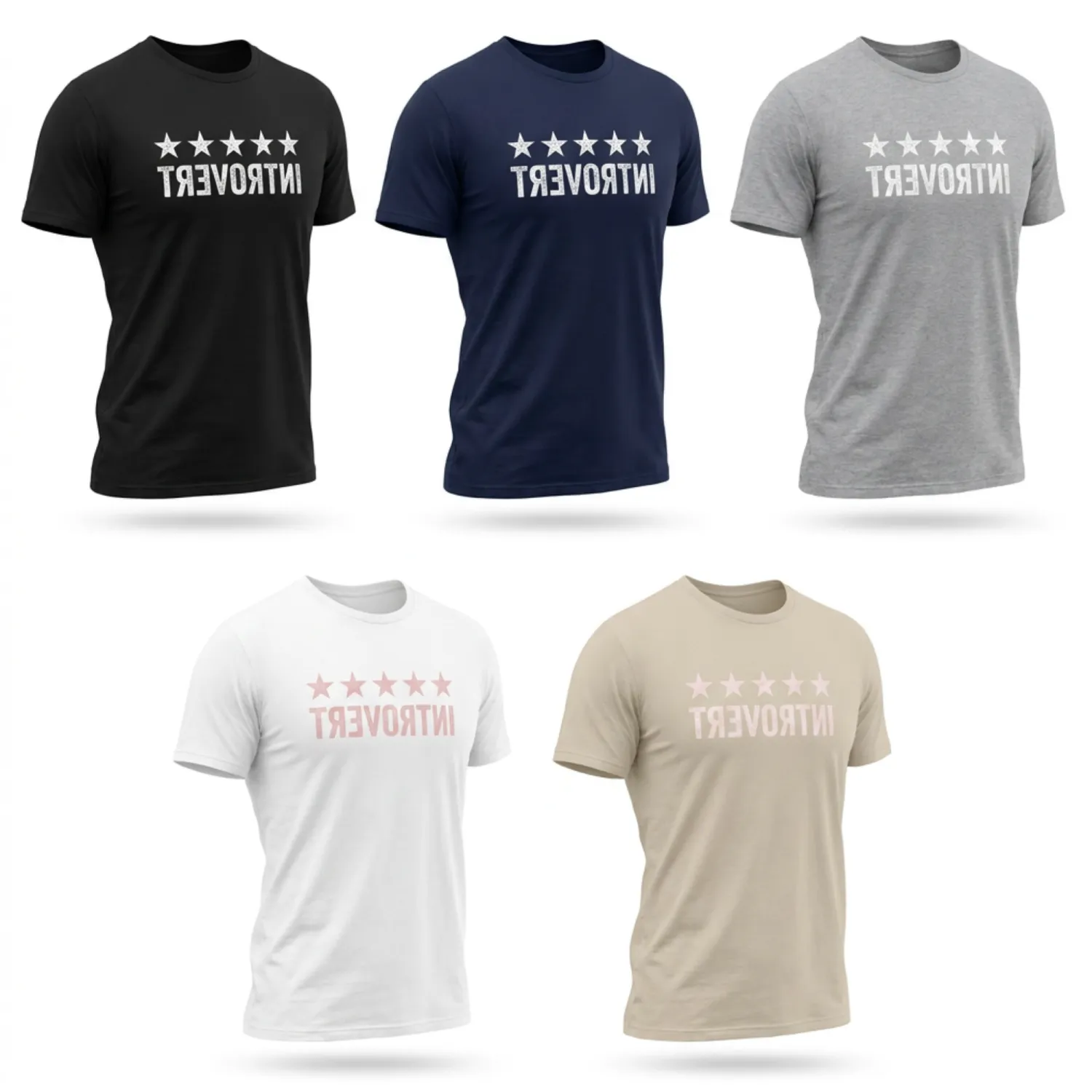 5 Star Introvert T-Shirt – Funny Reverse Text Graphic Tee with Distressed Stars
