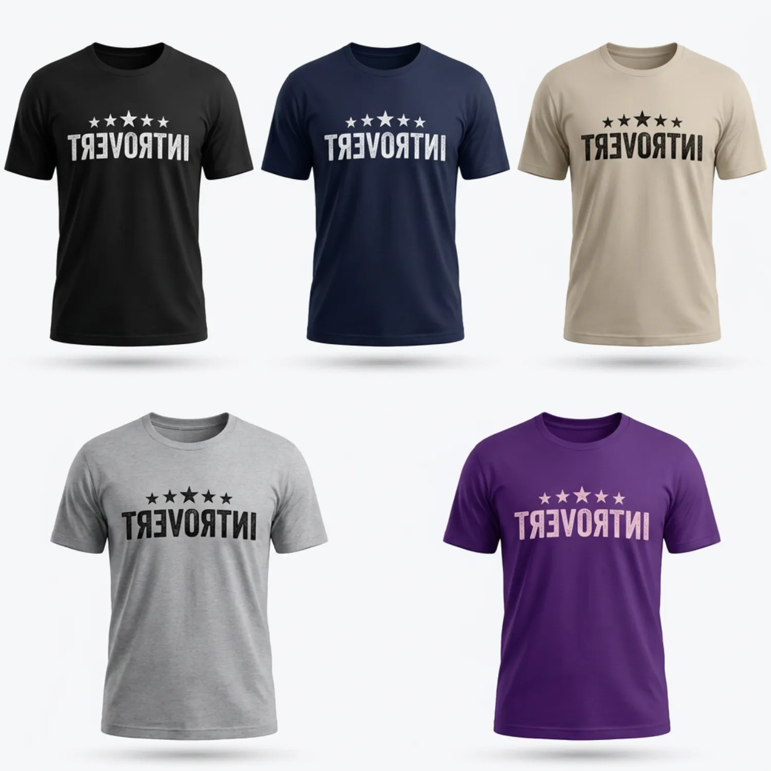 5 Star Introvert T-Shirt – Funny Reverse Text Graphic Tee with Distressed Stars
