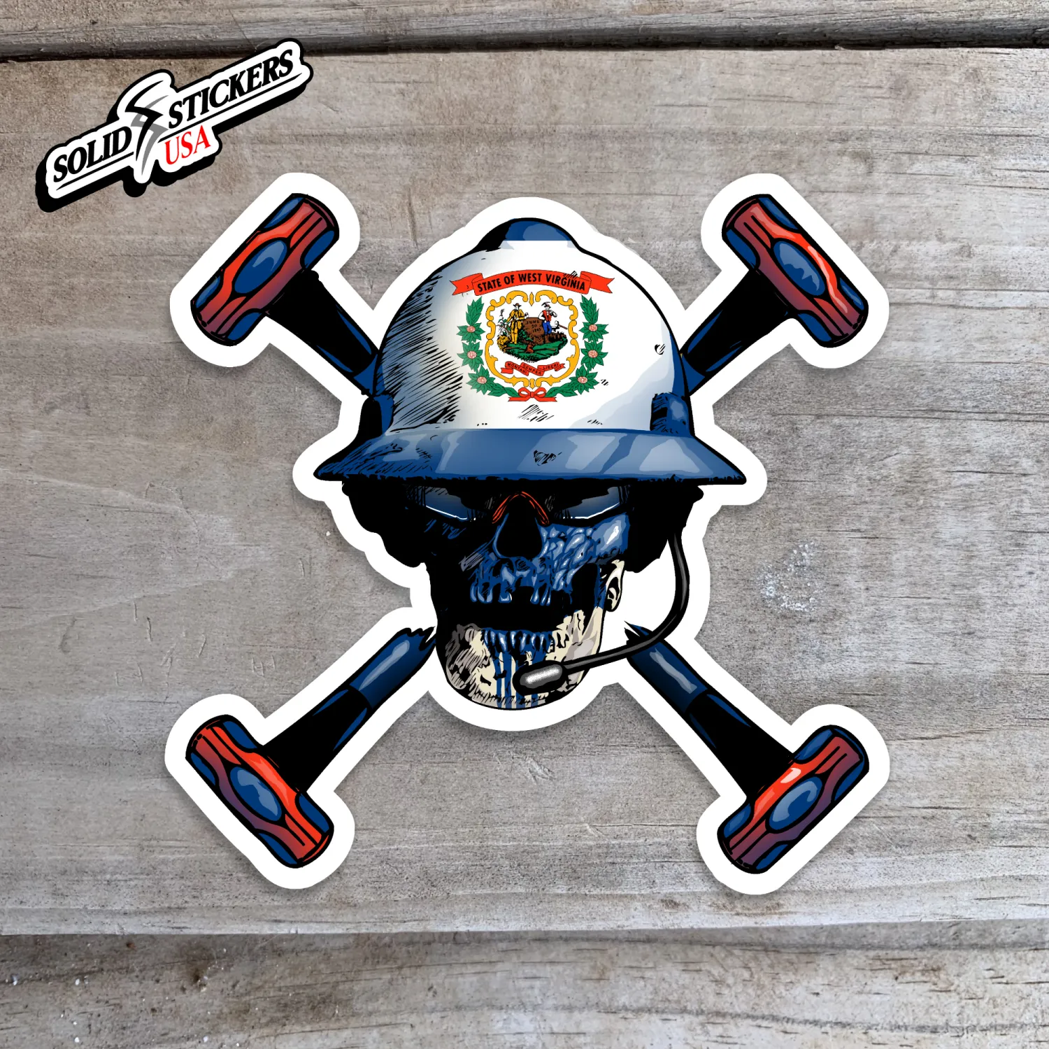 Skull &amp; Hammers West Virginia Flag Vinyl Sticker