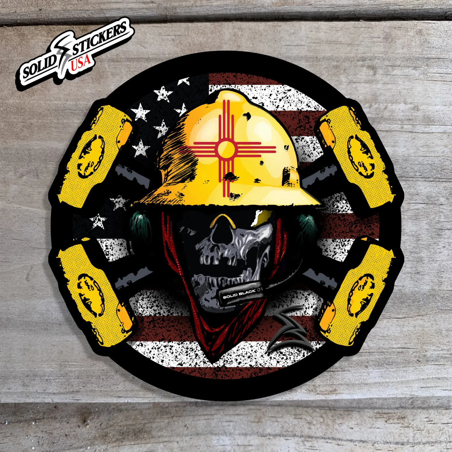 Skull &amp; Hammers New Mexico-American Flags Vinyl Sticker