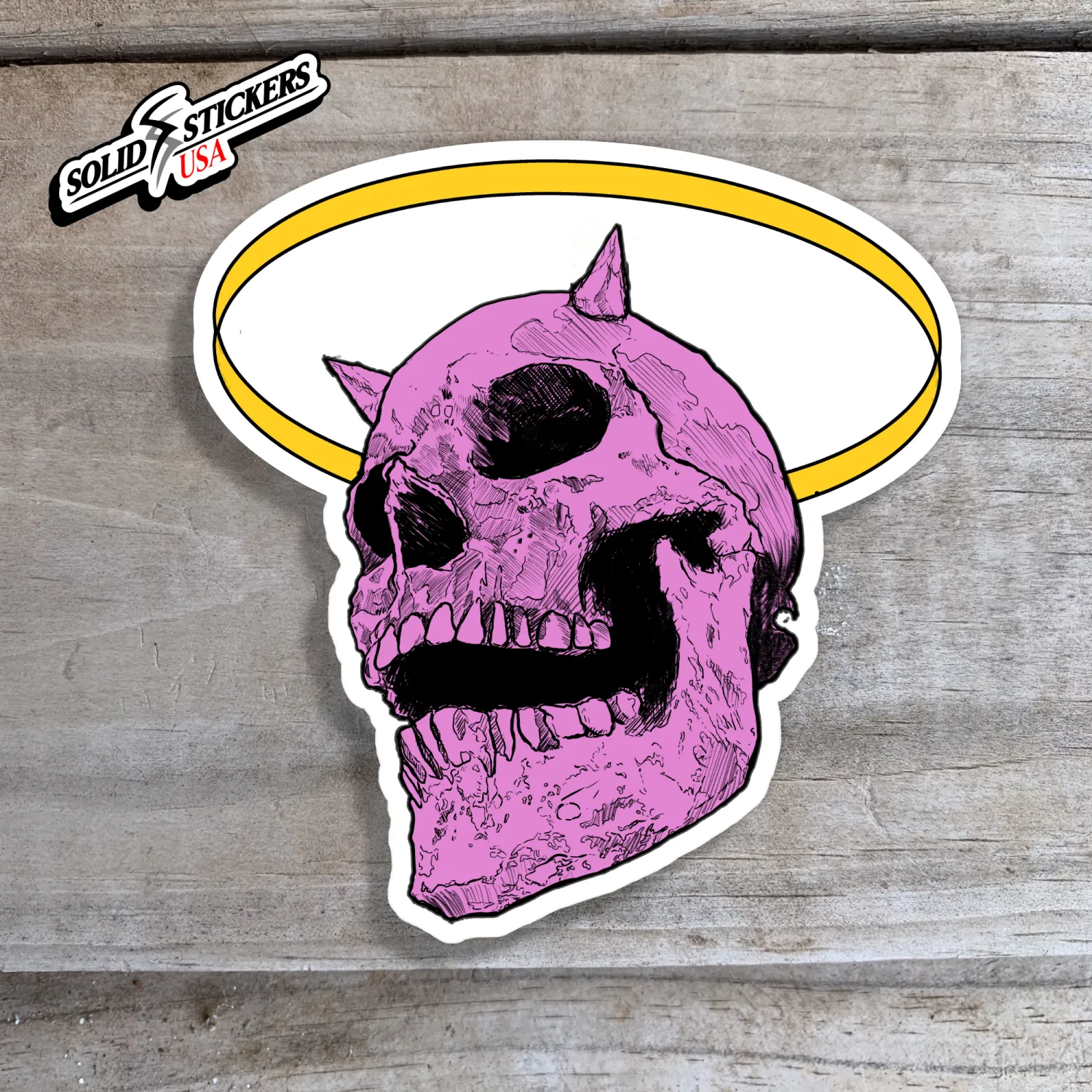 Pink Demon Skull &amp; Halo Vinyl Sticker