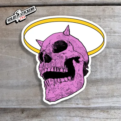 Pink Demon Skull &amp; Halo Vinyl Sticker