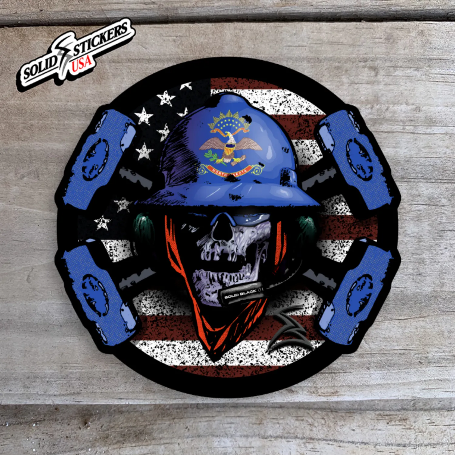 Skull &amp; Hammers North Dakota-American Flag Vinyl Sticker