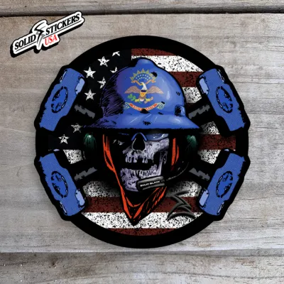 Skull &amp; Hammers North Dakota-American Flag Vinyl Sticker