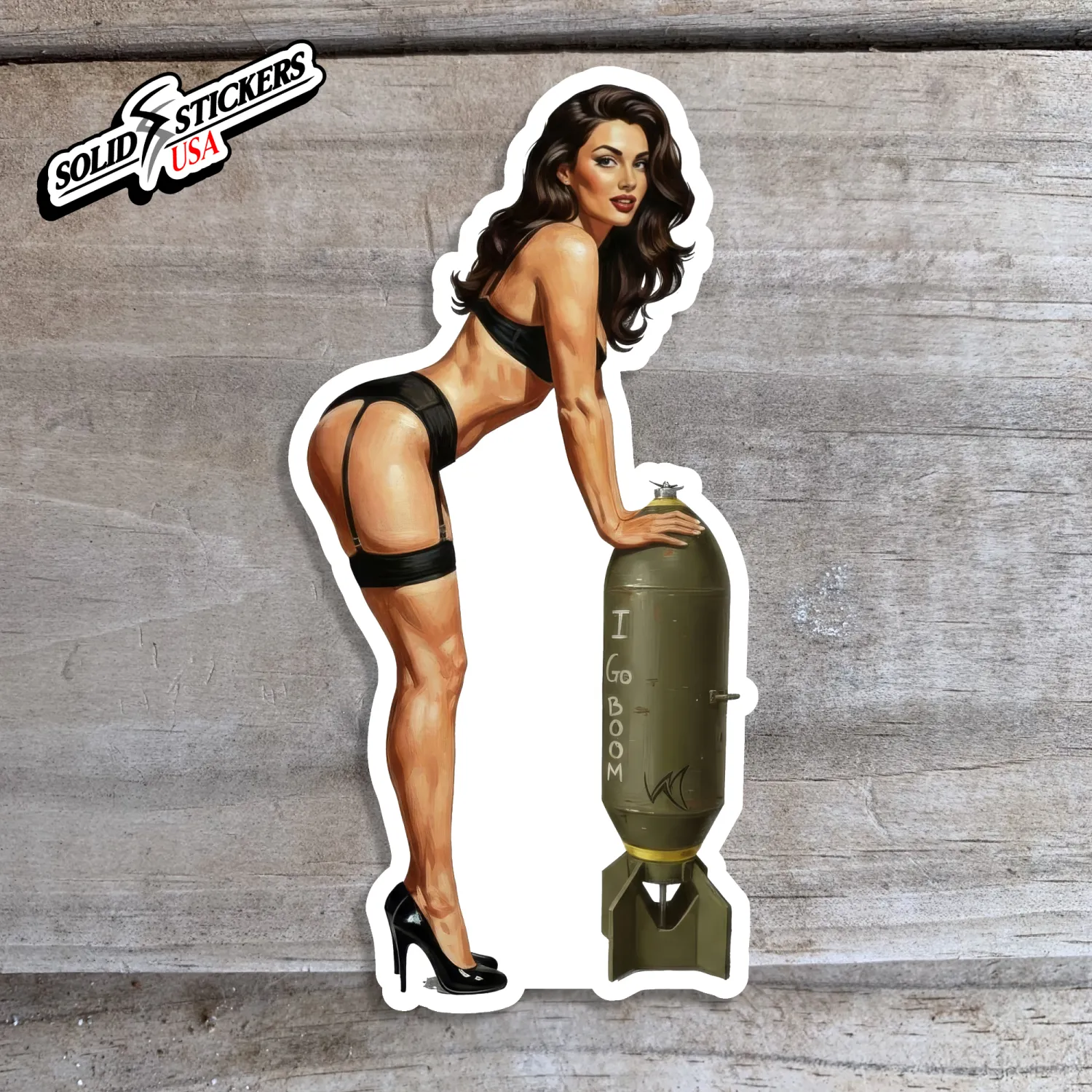 I Go Boom Pinup Vinyl Sticker