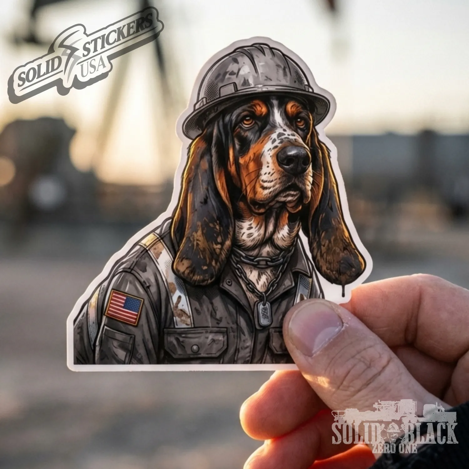 Oilfield Basset Hound Vinyl Sticker