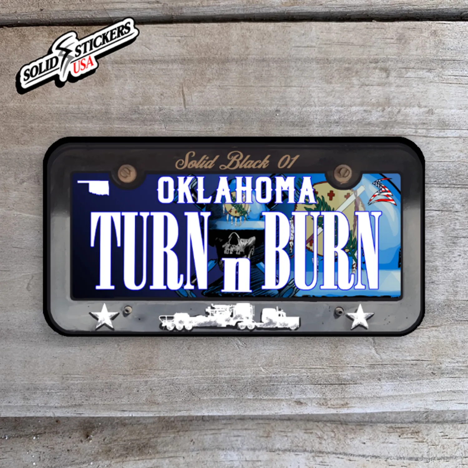Oklahoma License Plate Turn N Burn Vinyl Sticker