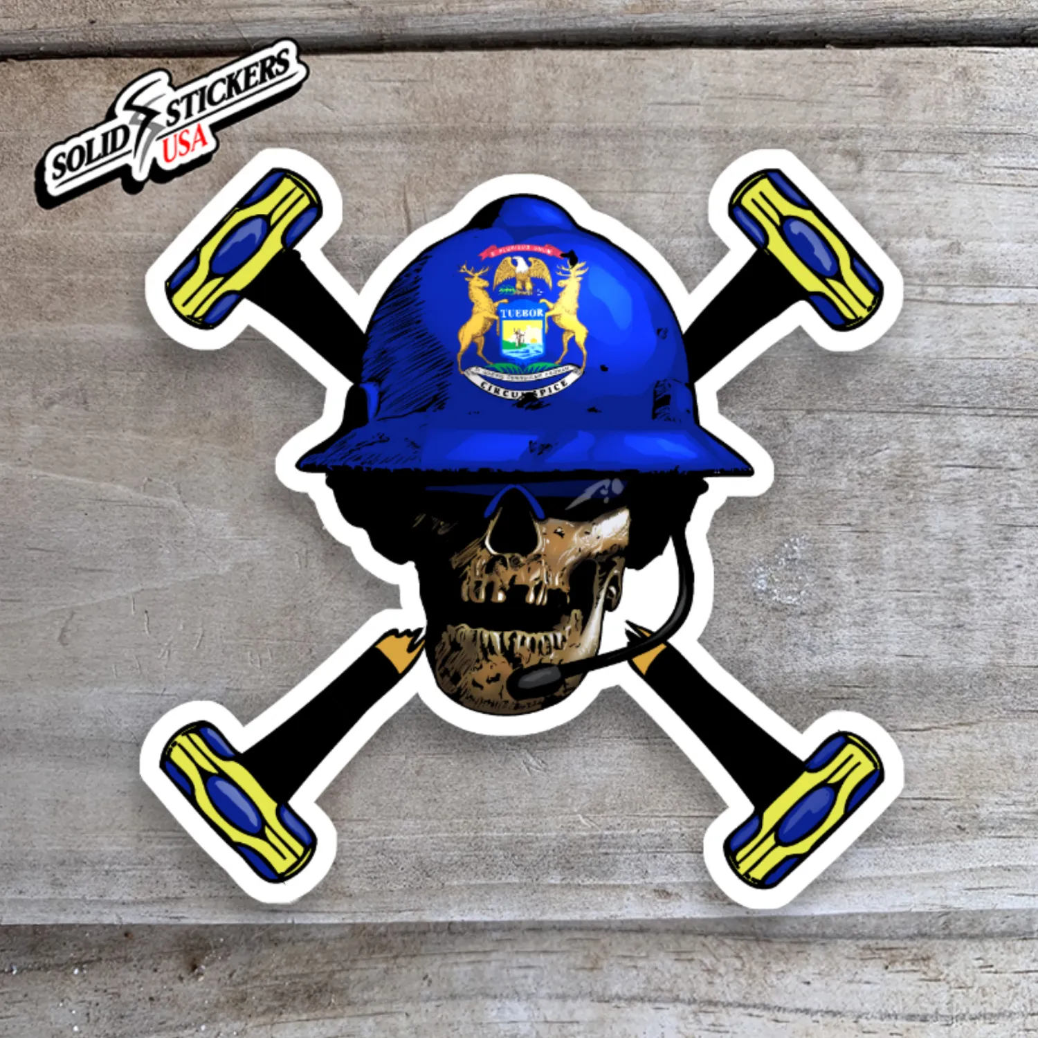 Skull &amp; Hammers Michigan Flag Vinyl Sticker