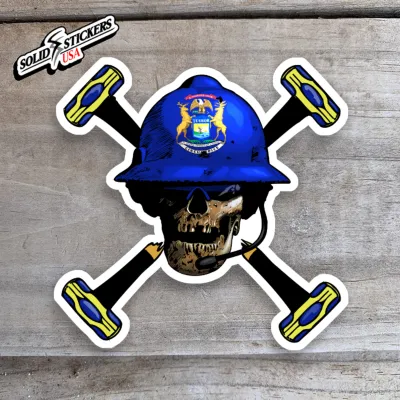 Skull &amp; Hammers Michigan Flag Vinyl Sticker