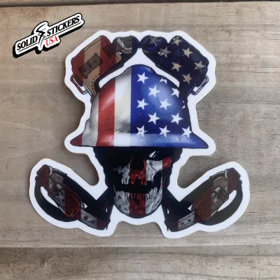 Lineman Skull &amp; Hooks American Flag Vinyl Sticker