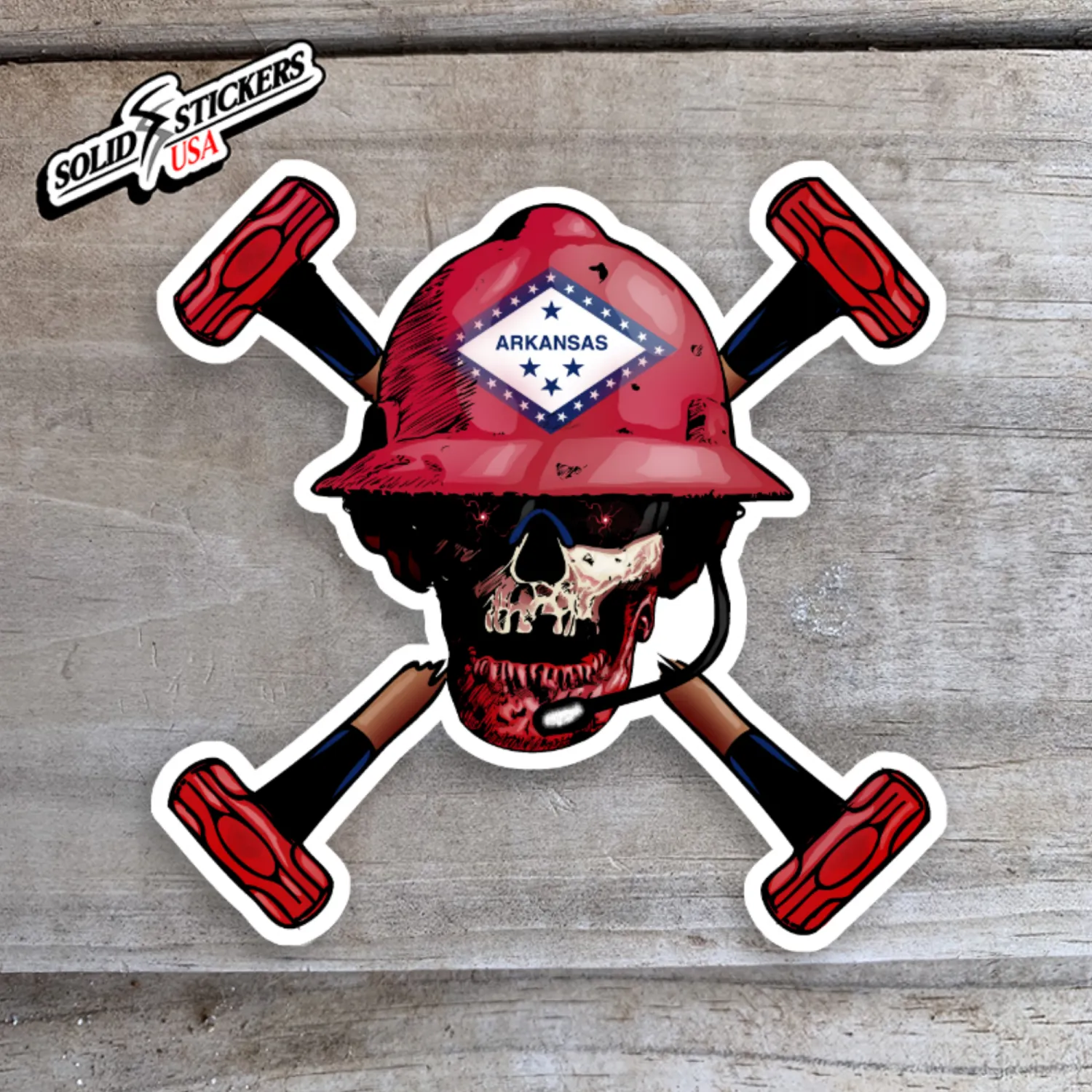Skull &amp; Hammers Arkansas Flag Vinyl Sticker
