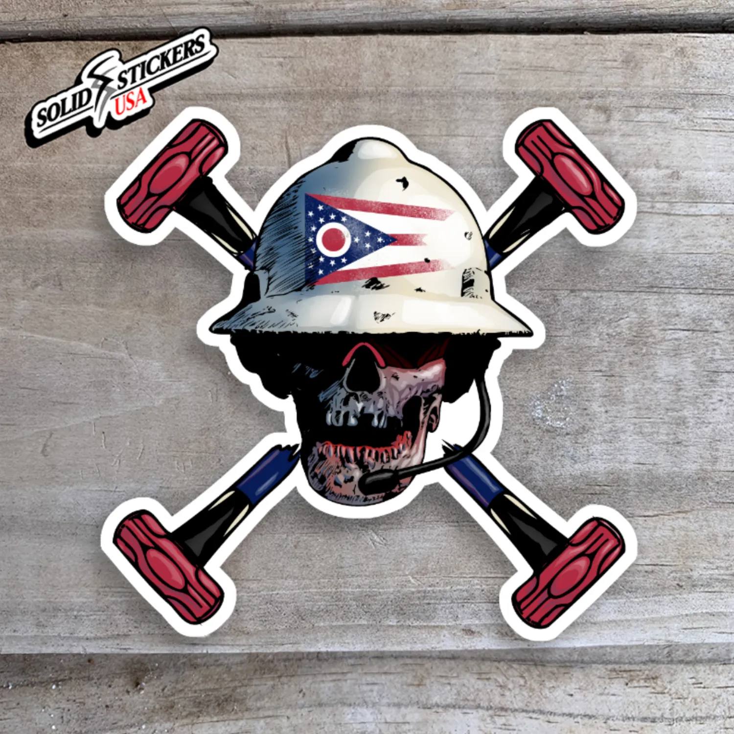 Skull &amp; Hammers Ohio Flag Vinyl Sticker
