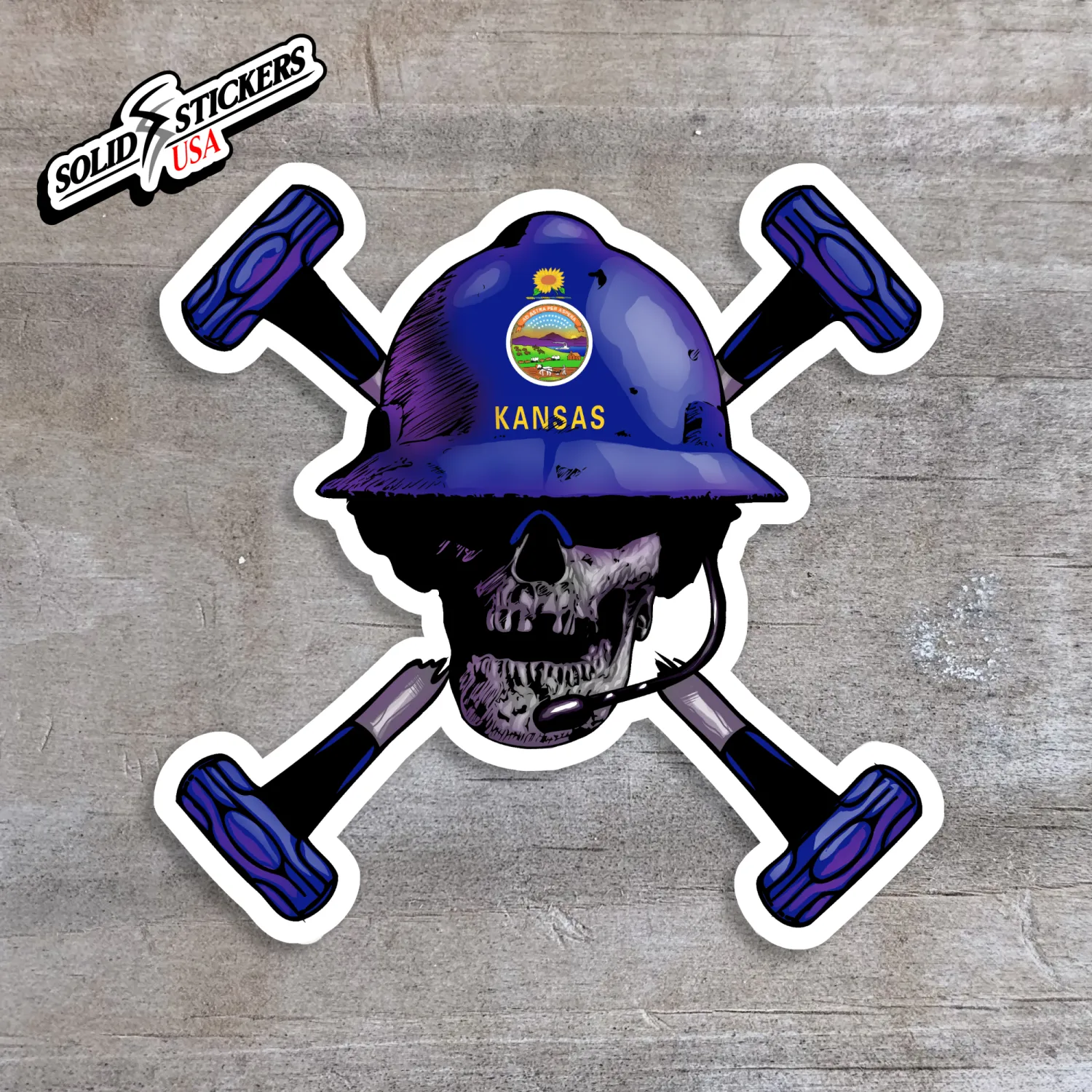 Skull &amp; Hammers Kansas Flag Vinyl Sticker